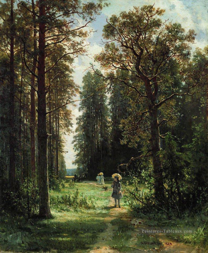 le chemin à travers les bois 1880 huile sur toile 1880 paysage classique Ivan Ivanovitch arbres Peintures à l'huile